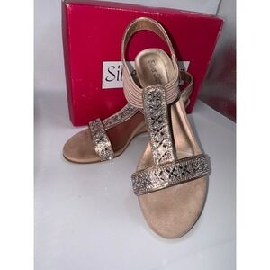 Silver Slipper Phoebe Rose Gold Rhinestone‎ Wedge Sandals Women 5.5 751842 RGD